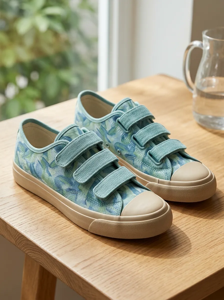Men's Blue Green Abstract Watercolor Printed Canvas Shoes