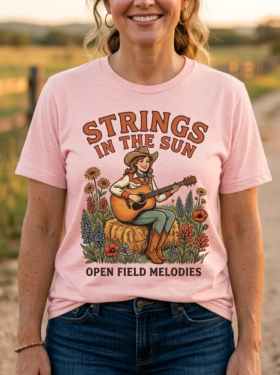 Rustic Guitar Cowgirl Women's Country Music Casual T-Shirt