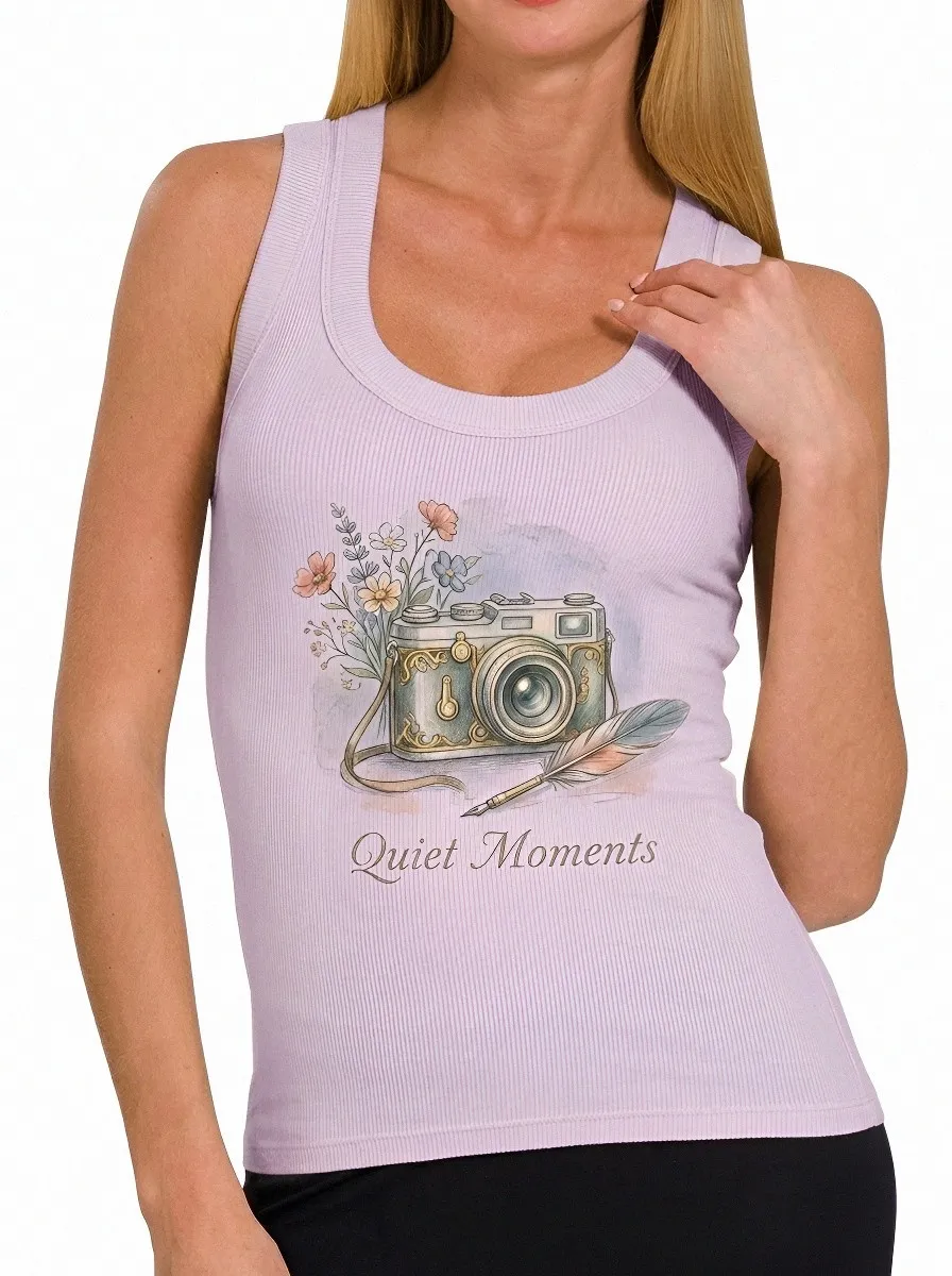 Women's Photography Lover Quiet Moments Camera Flower Printed Tank Top