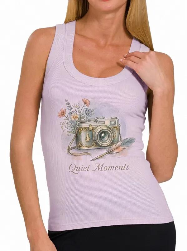 Women's Photography Lover Quiet Moments Camera Flower Printed Tank Top
