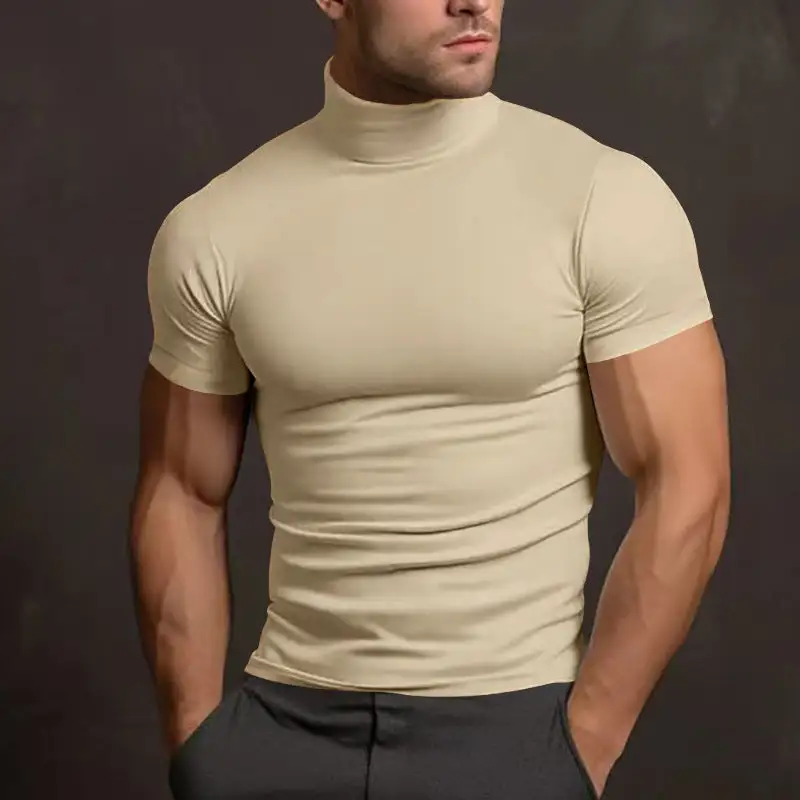 Men's Fitted Elastic Short-Sleeve Roll Neck Top