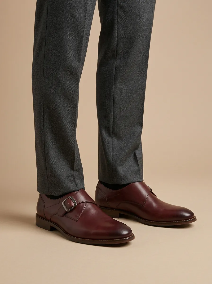 Men's Business Formal Leather Single Monk Strap Shoes
