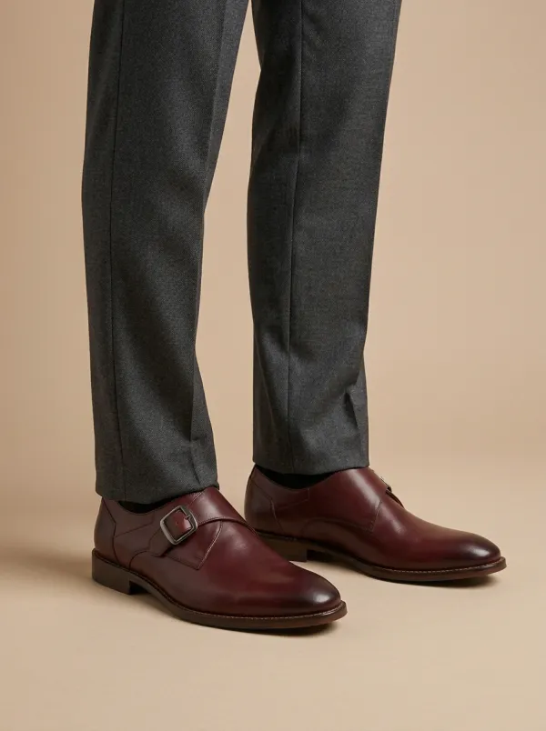 Men's Business Formal Leather Single Monk Strap Shoes