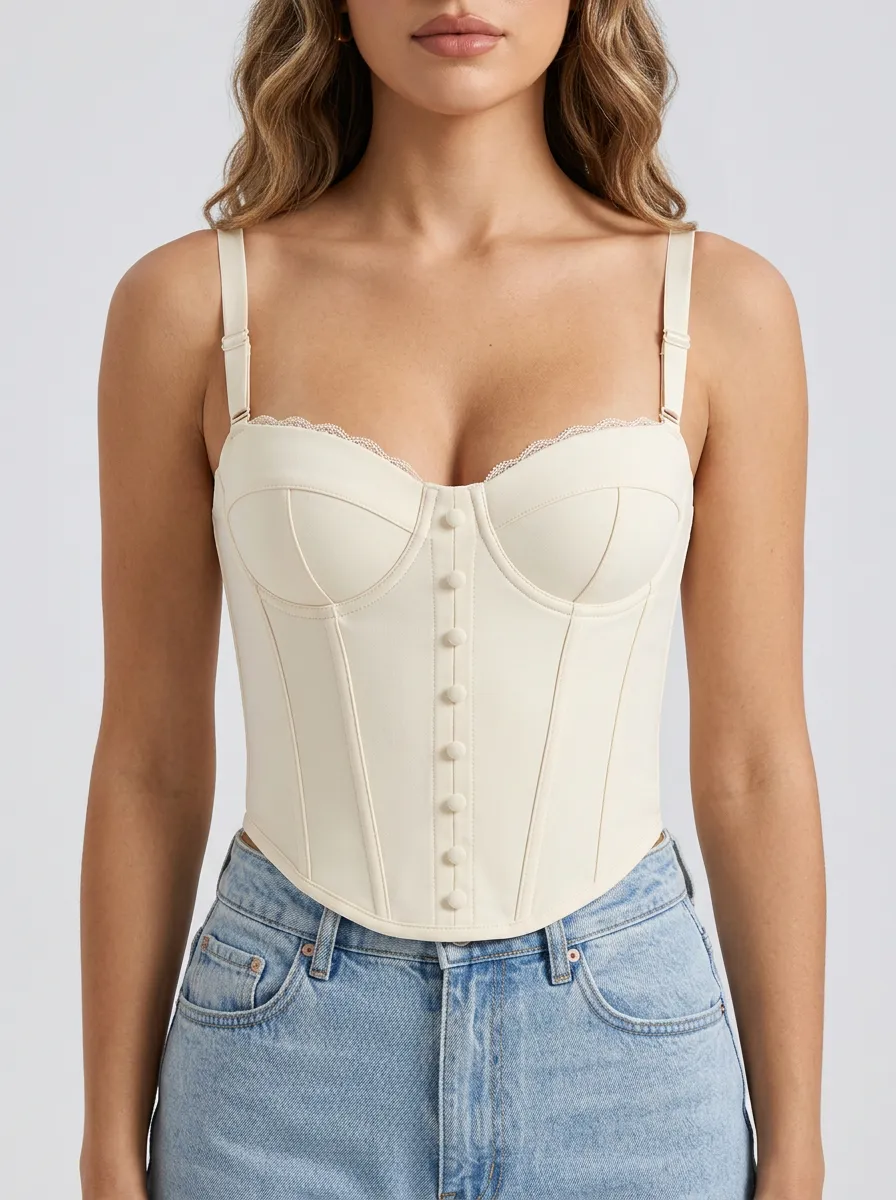 Modern Sweetheart-Neck Button-Front Women's Corset Top