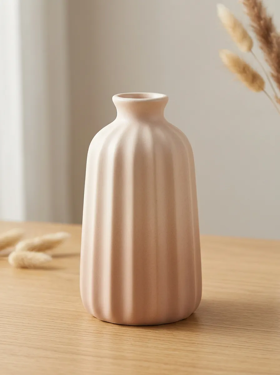 Inviting Minimalist Ribbed Ceramic Table Vase