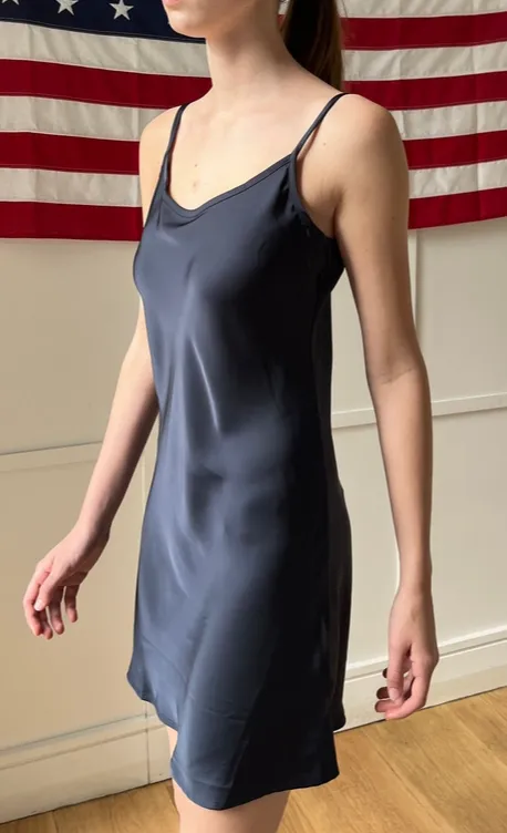 Navy Blue Satin Dress