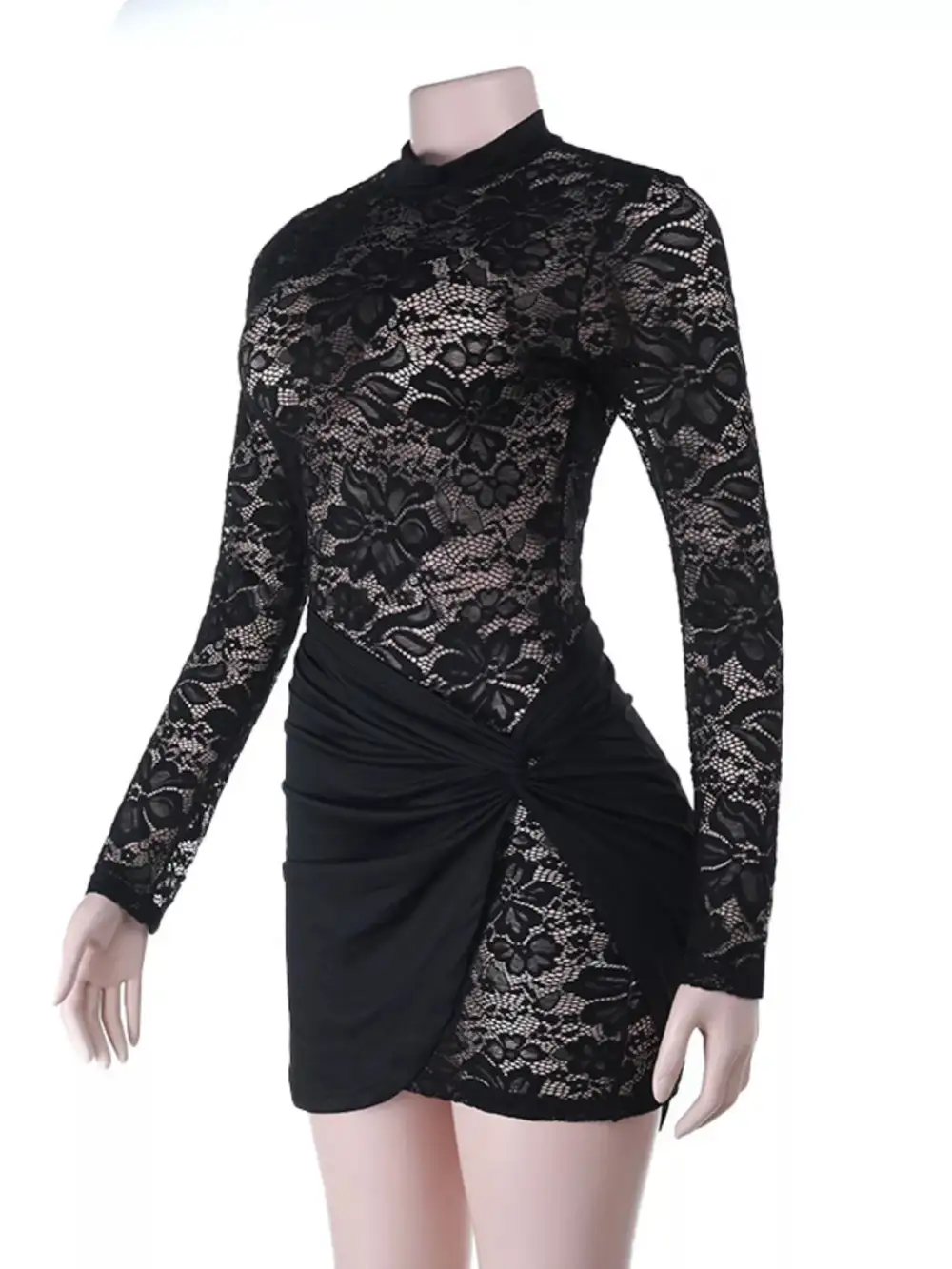 Smooth Finish Lace Long Sleeve Mini Dress
