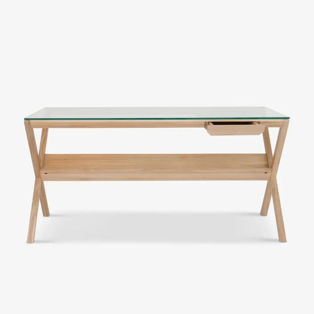 Oak Walnut-Wood Glass Desk