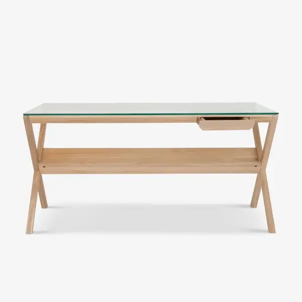 Oak Walnut-Wood Glass Desk