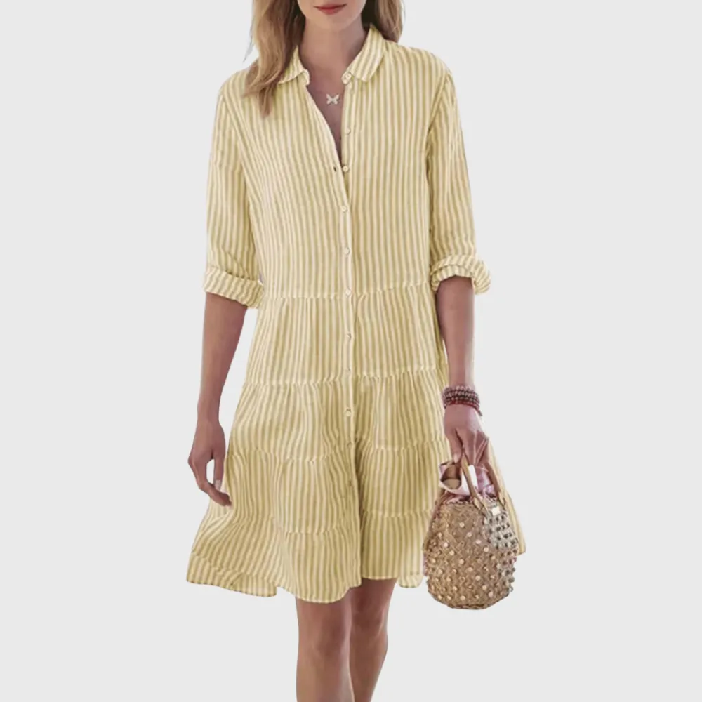 Striped Belted Flowing Casual Dress