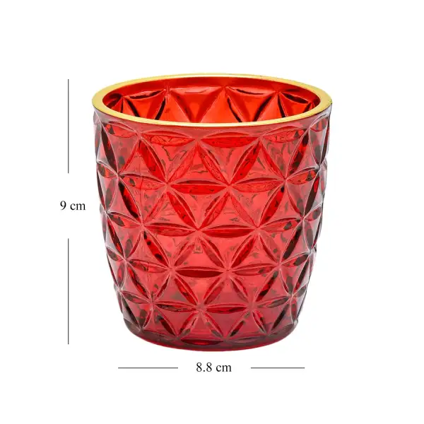 Red Glass Votive Holder With Gold Rim