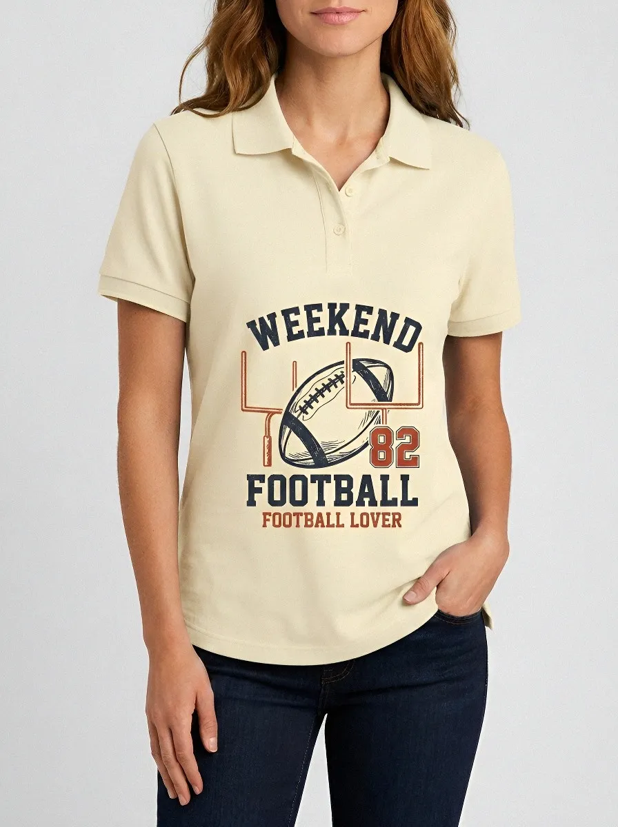Women's Weekend Football Lover Goalpost Printed Polo Shirt