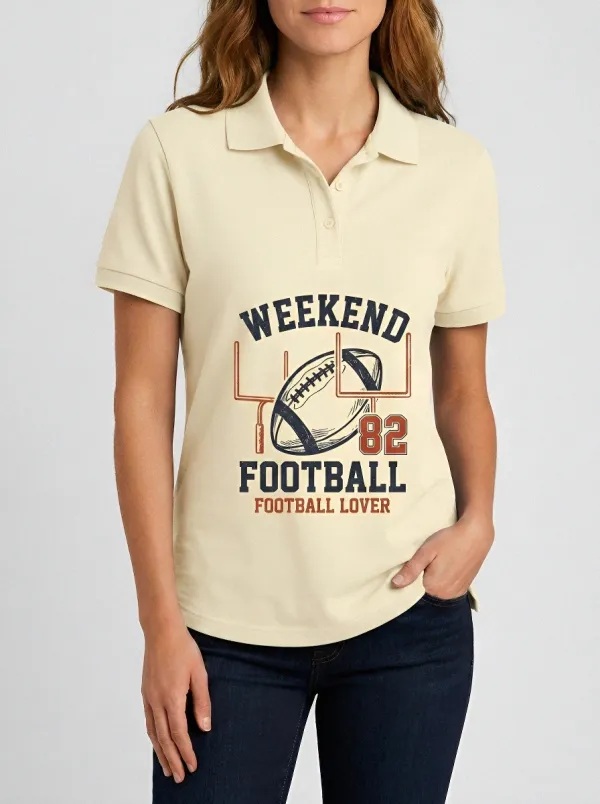 Women's Weekend Football Lover Goalpost Printed Polo Shirt
