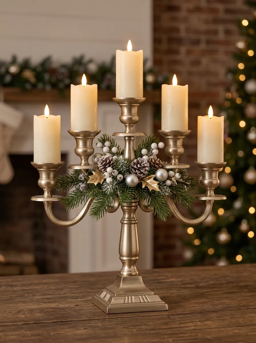 Pinecone Berry Candelabra Centerpiece