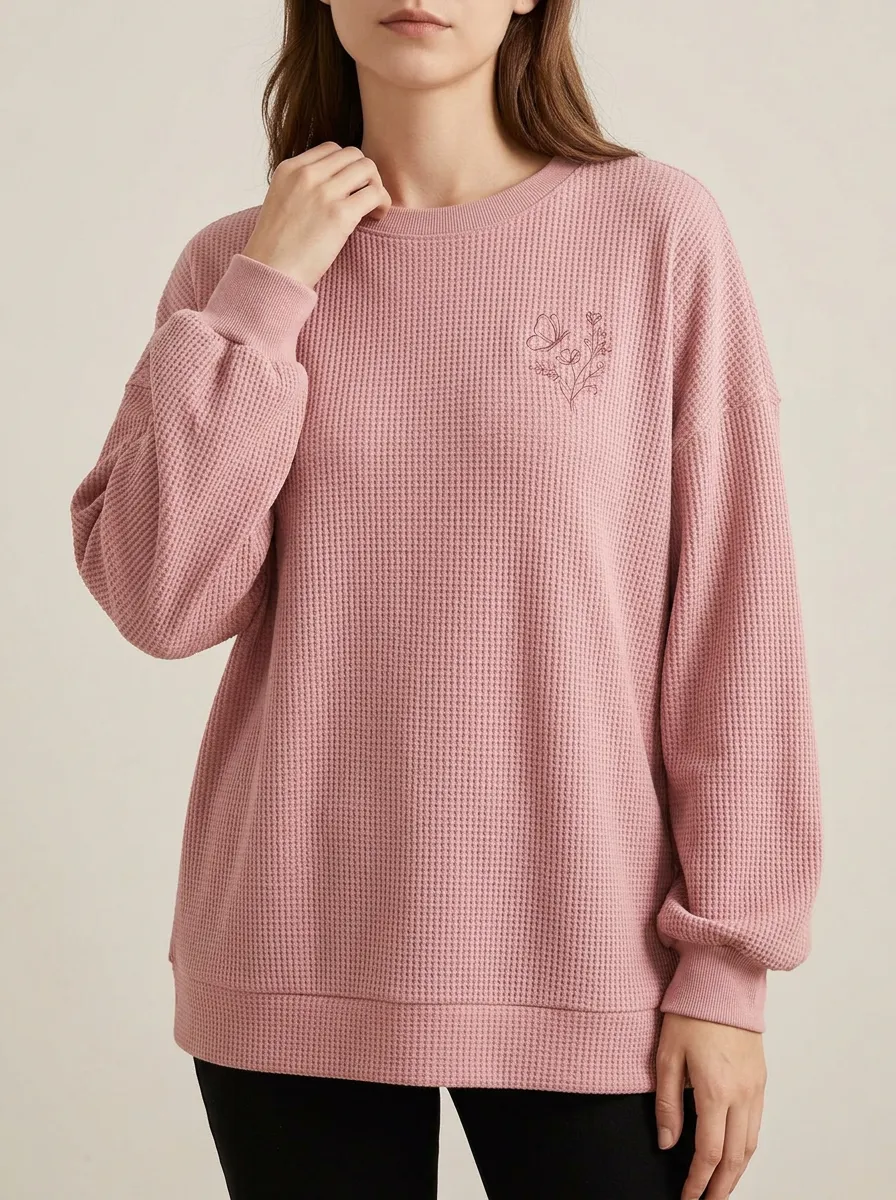 Women's Butterfly Floral Minimalist Printed Waffle Knit Sweatshirt