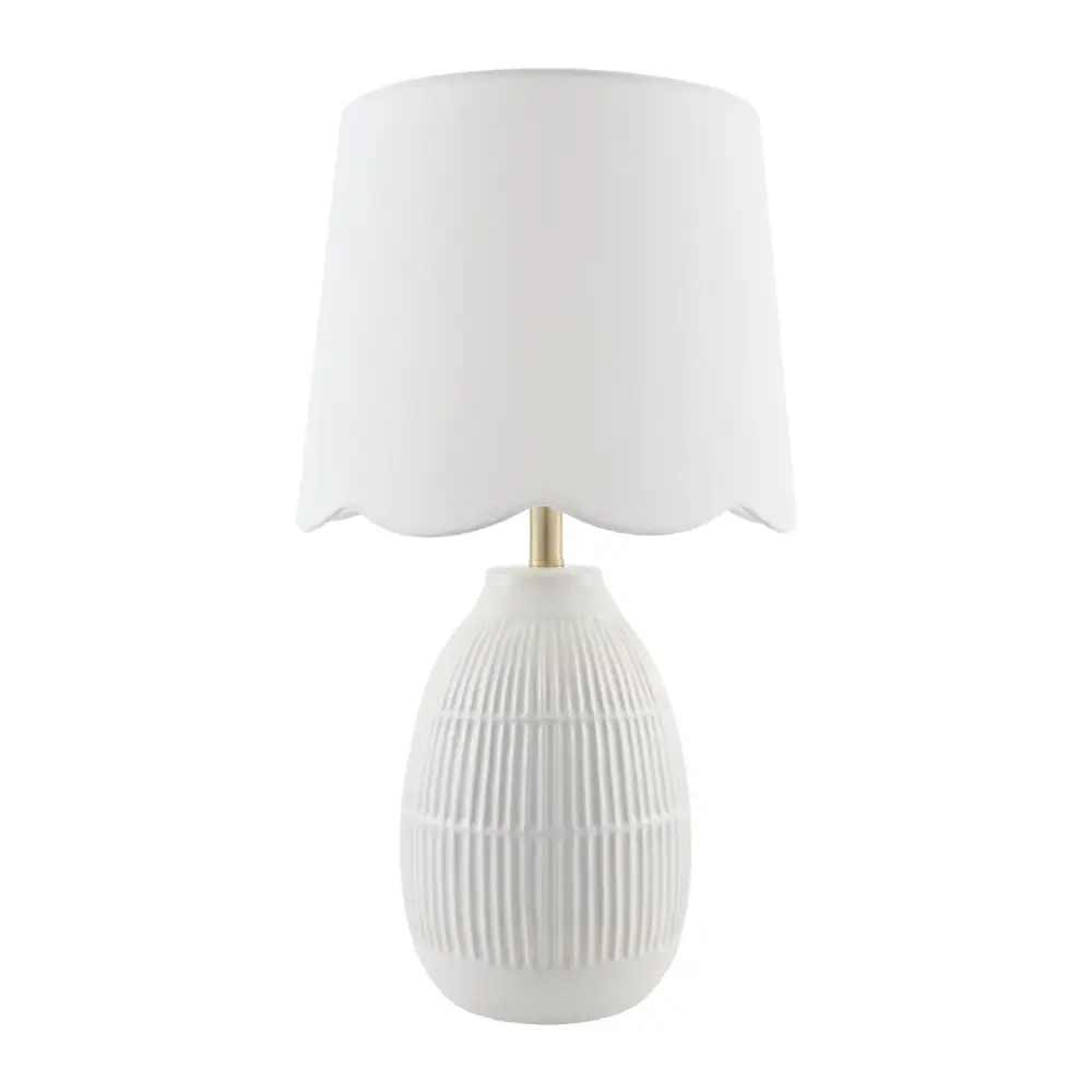 Refined Scalloped Linen Ceramic Table Lamp
