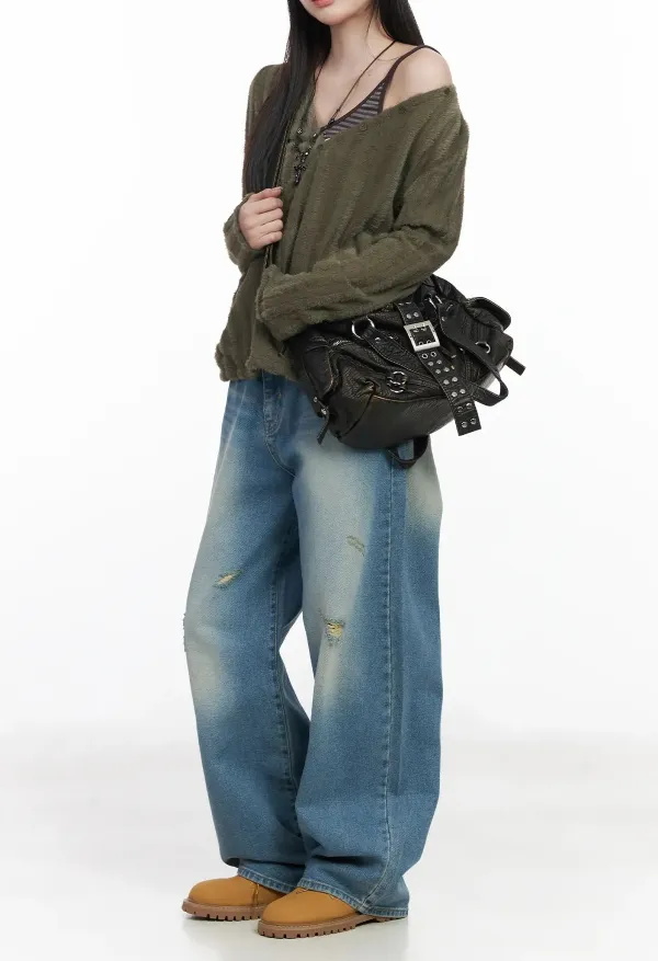 Distressed Contemporary Wide Leg Jeans