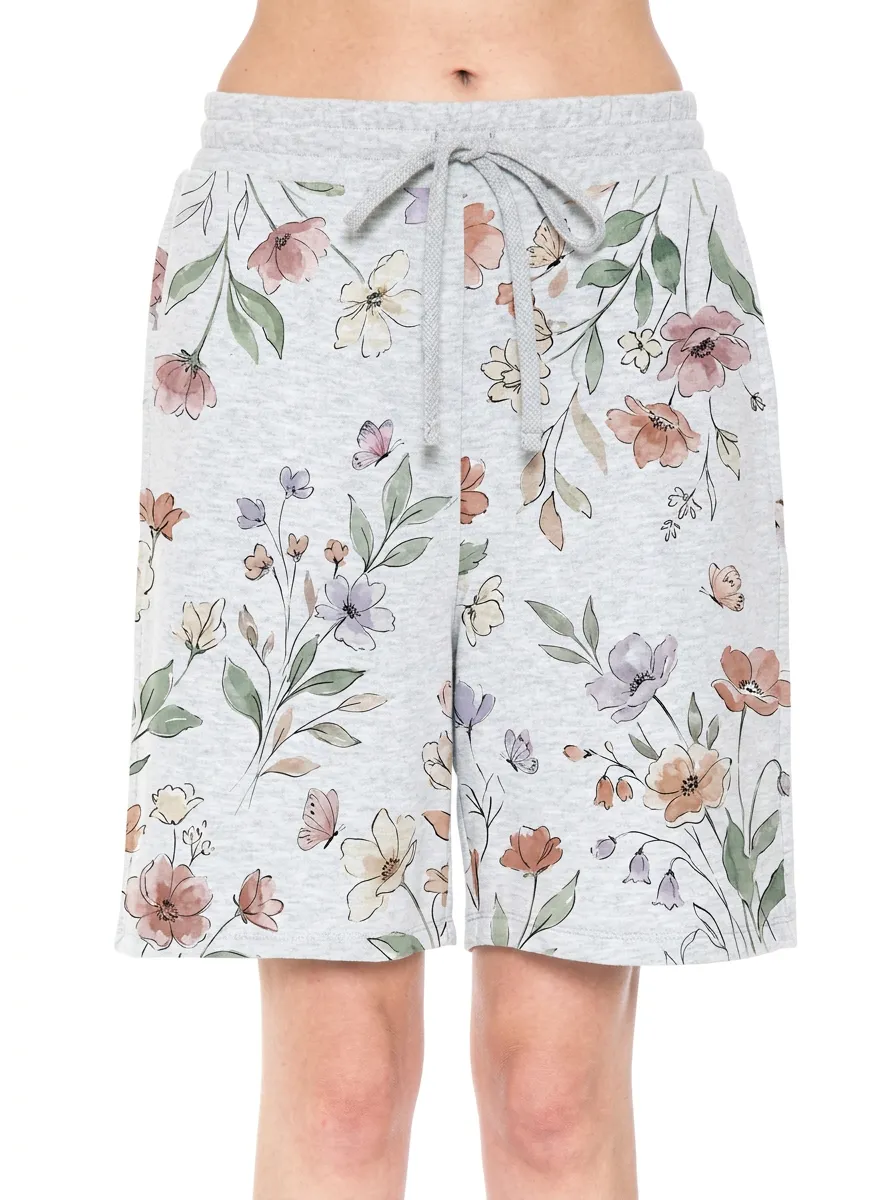 Women's Floral Butterfly Nature Lover Watercolor Printed Above-Knee Shorts