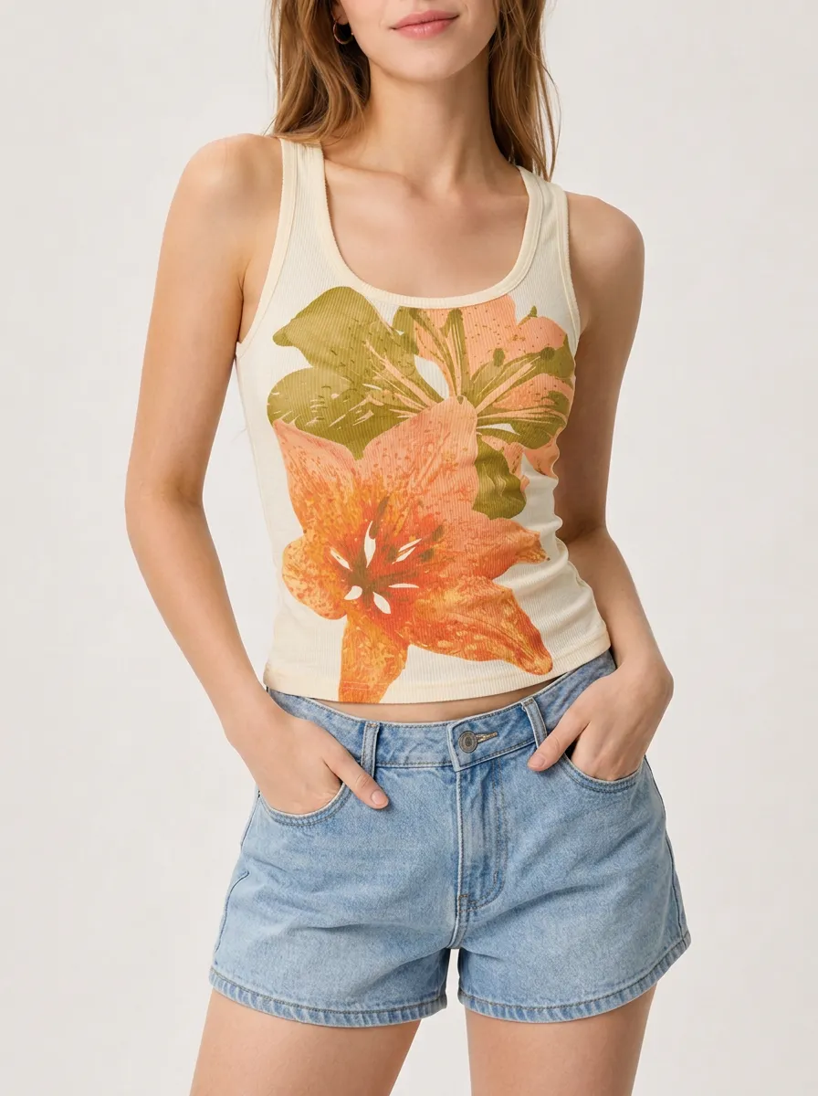 Women's Floral-Inspired Lily Ribbed Tank Top