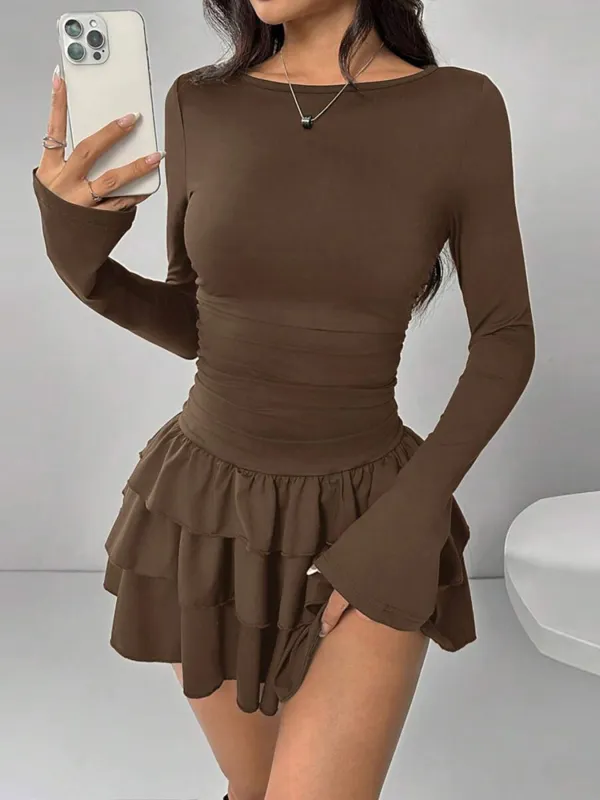 Tiered Long-Sleeve Mini Dress
