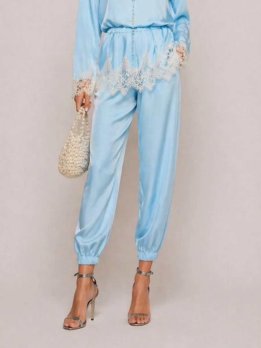 Hazel Lace-Paneled Satin Two-Piece Set