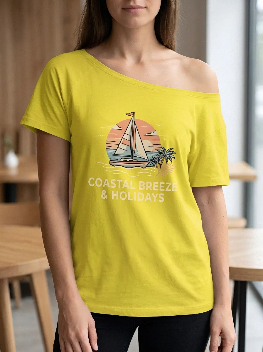 Women's Coastal Vacation Sailboat Sunset Printed T-shirt