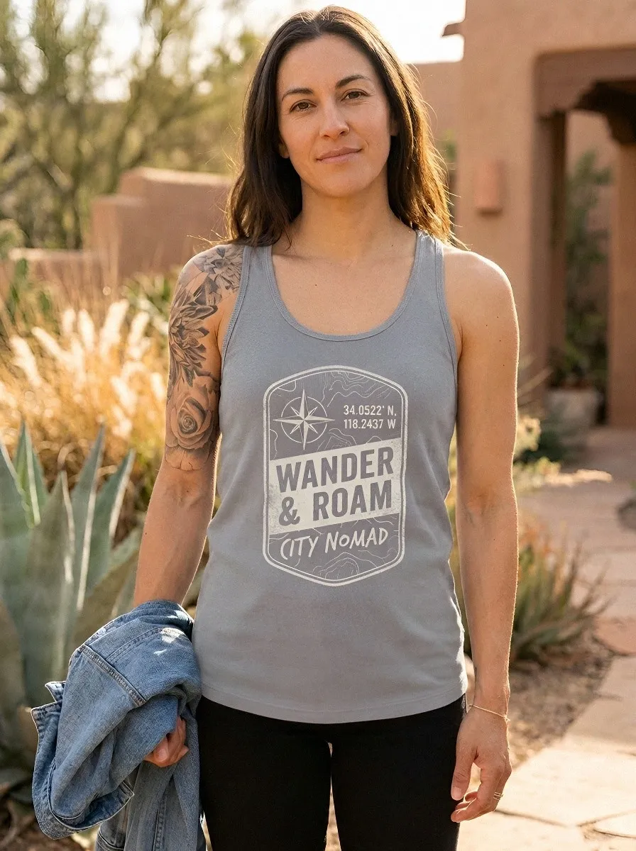 Women's Wander Roam Compass Coordinates Printed Tank Top