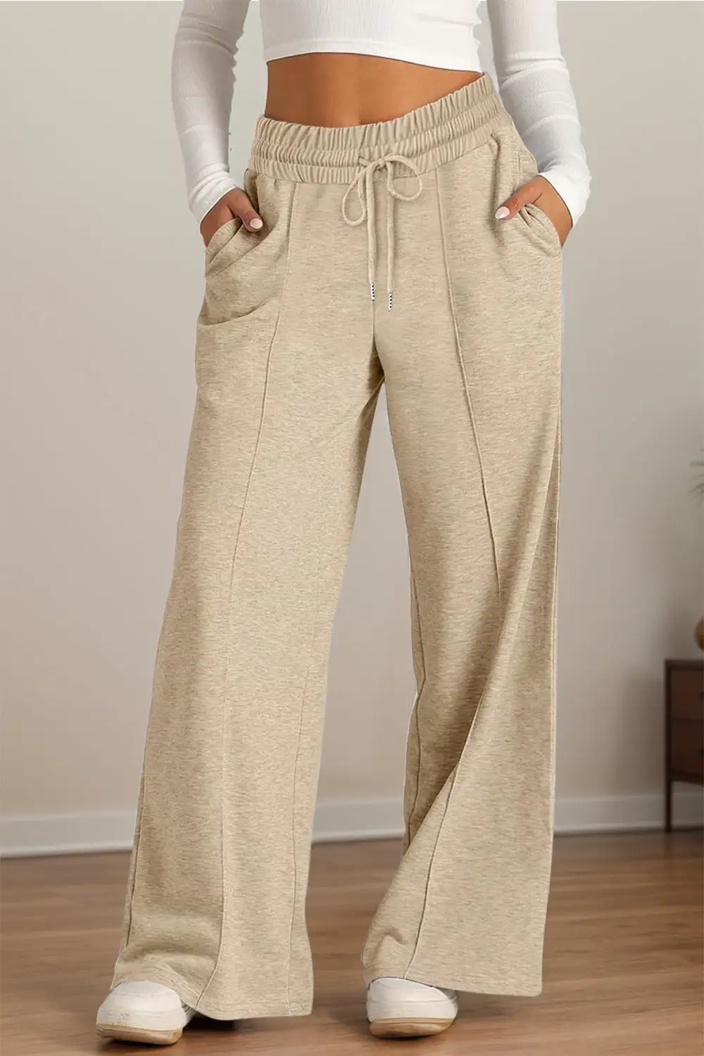 Relaxed Drawstring Elastic Waist Wide Leg Pants