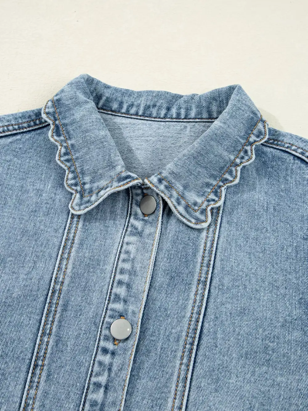 Scallop Trim Collar Patched Pocket Button Up Jacket
