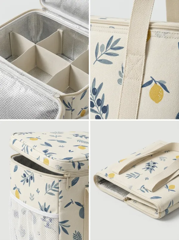 Picnic Lover Olive Lemon Pattern Printed Cooler Bag