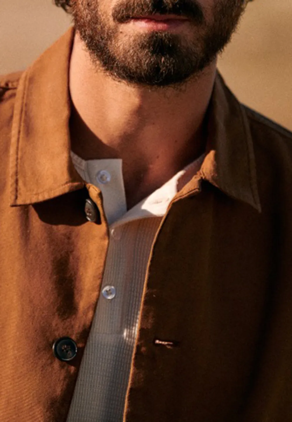Light Brown Cotton Blend Button Front Chore Jacket