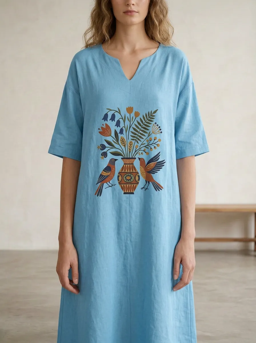 Nature Lover Bird And Floral Vase Dress