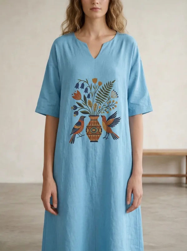 Nature Lover Bird And Floral Vase Dress