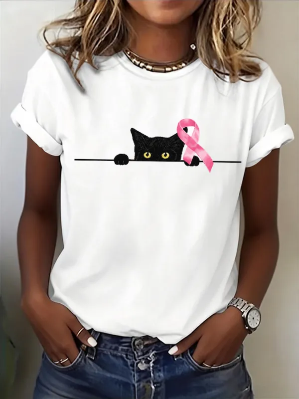 Women's In October We Wear Pink Printed Casual T-Shirt