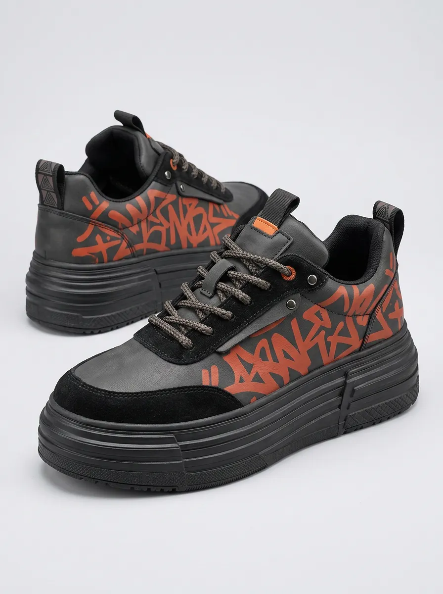 Graffiti Print Chunky Skate Sneakers