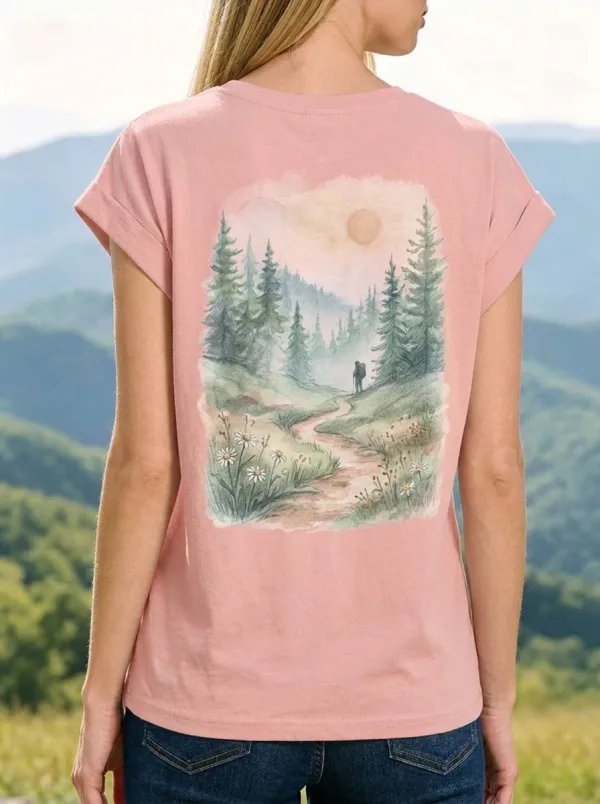 Women's Nature Lover Hiking Trail Pine Forest Printed T-shirt
