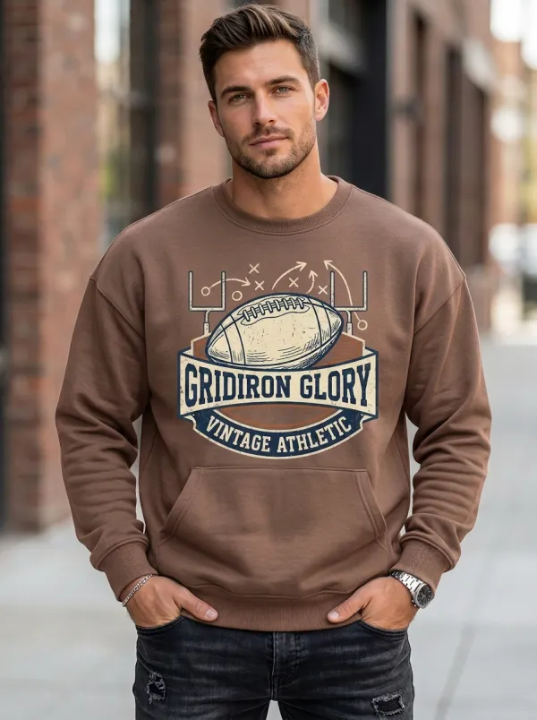 Men's Football Lover Gridiron Glory Vintage Athletic Printed Sweatshirt