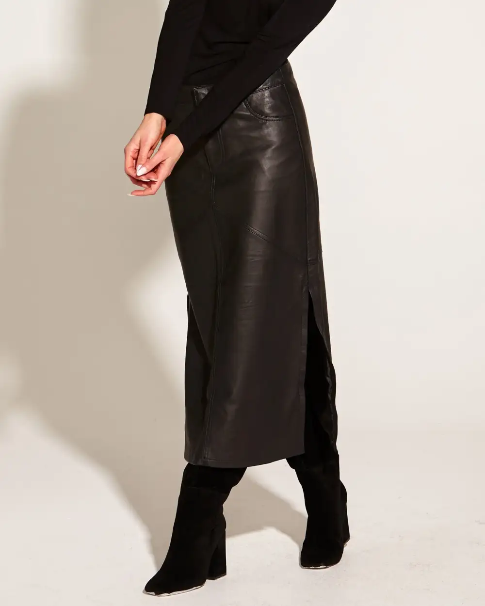 Everyday Leather Look Midi Skirt