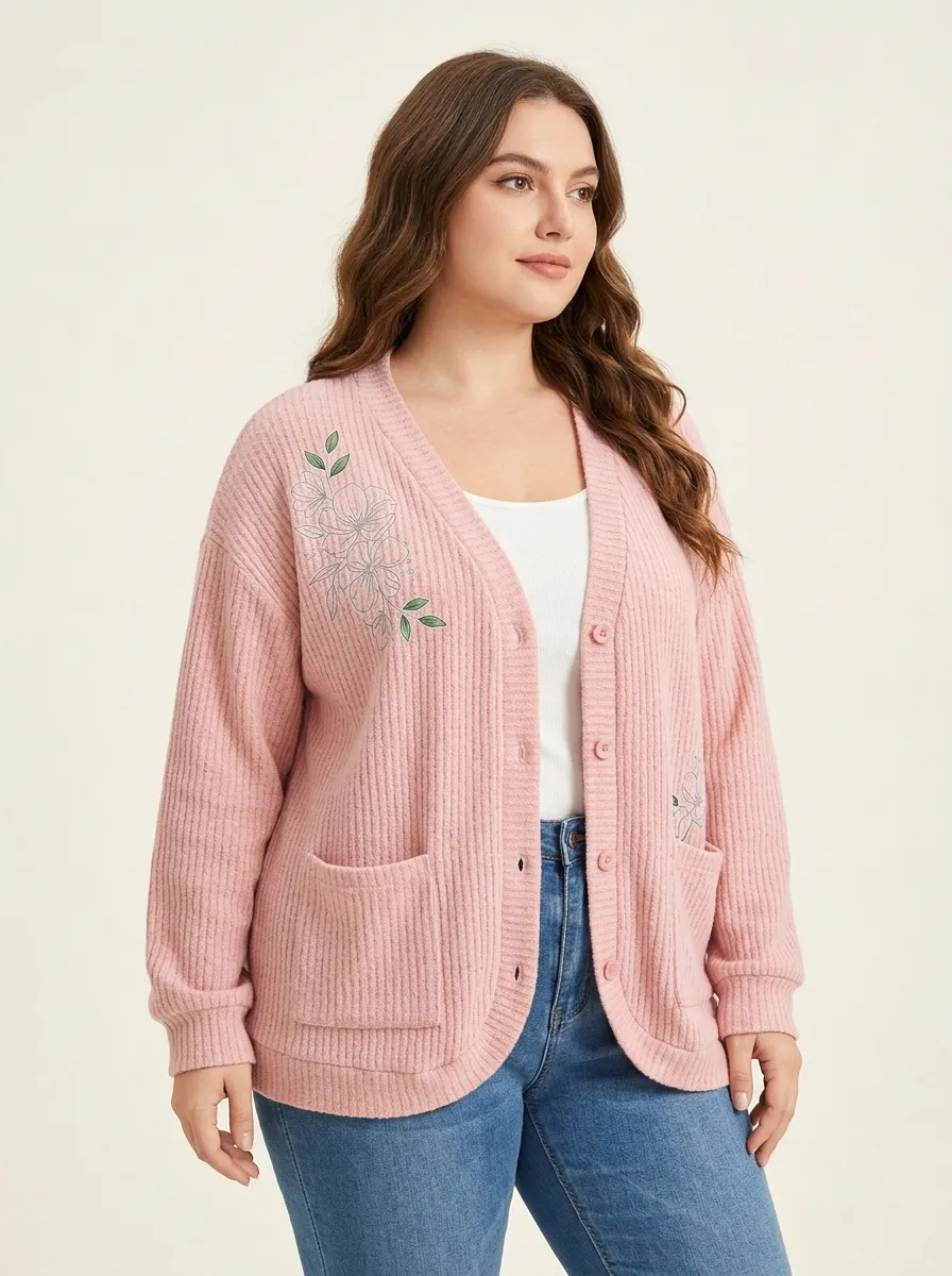 Women's Floral Lover Pink Botanical Printed Casual Cardigan