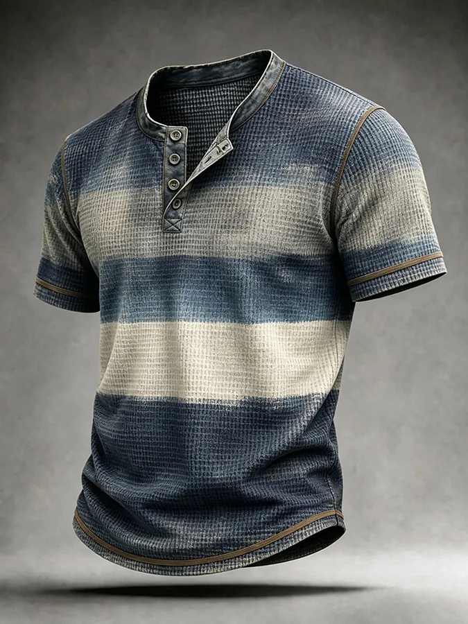 Men'S Gradient Striped Waffle Knit Henry Shirt