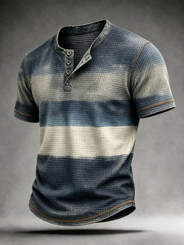 Men'S Gradient Striped Waffle Knit Henry Shirt