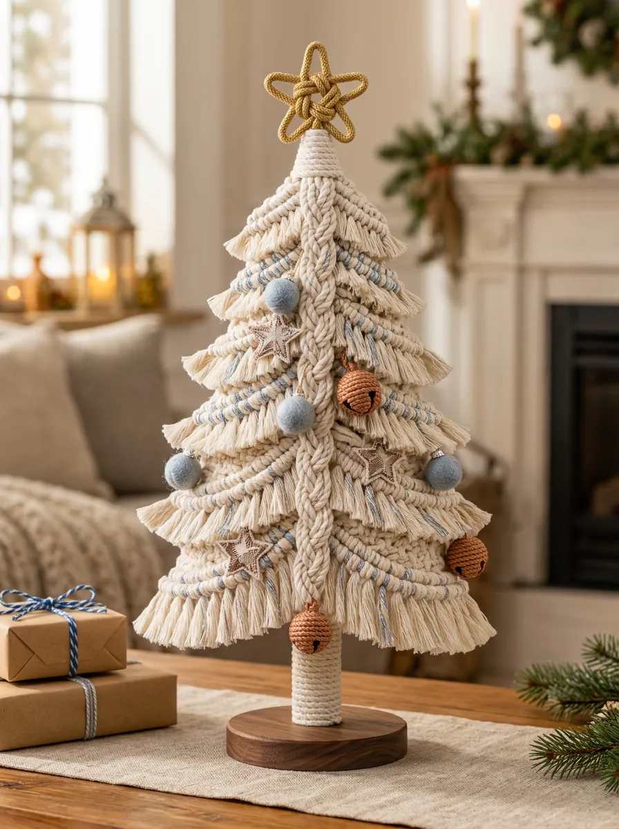 Boho Macrame Woven Star Christmas Tabletop Tree