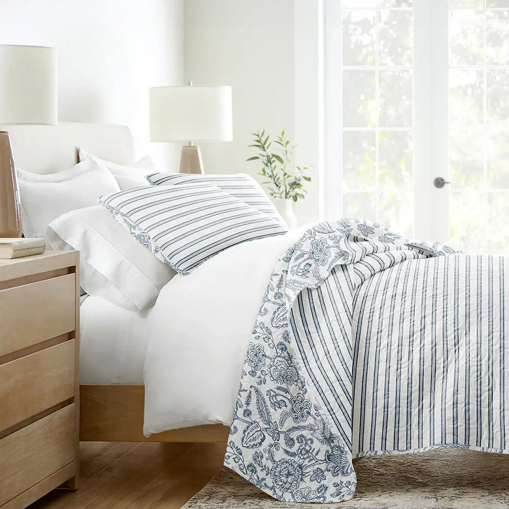 Jacobean Stripe Reversible Quilted Coverlet Set