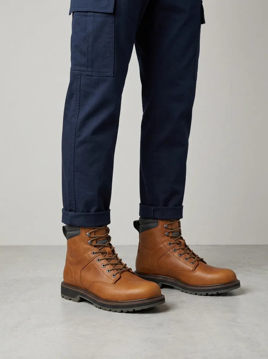 Unisex Everyday Leather Waterproof Print Work Boots