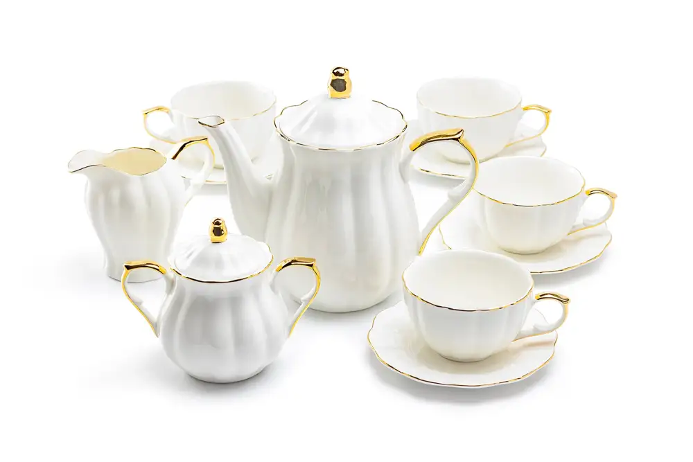 Classic Metallic Scalloped Porcelain Tea Set
