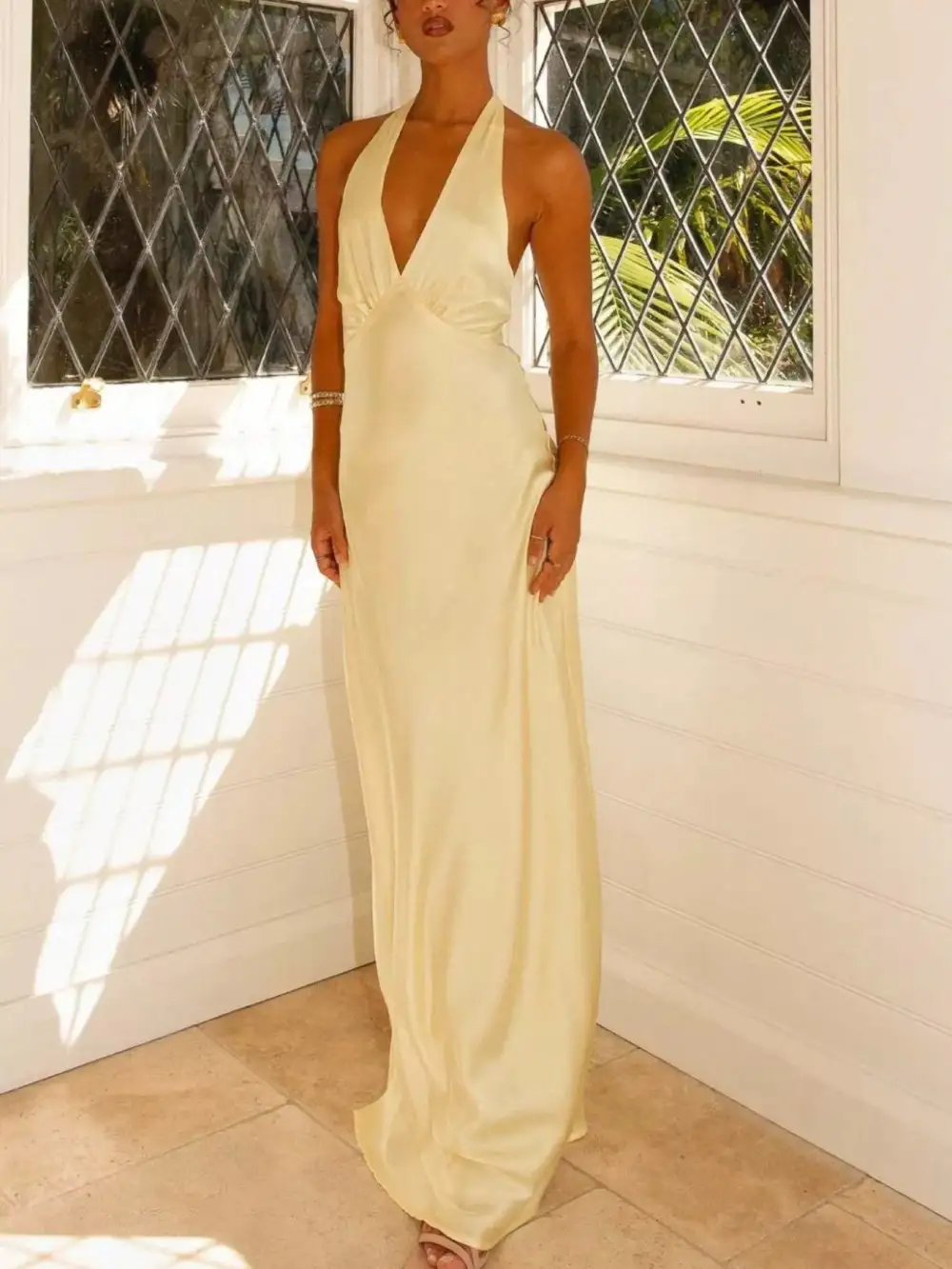 Halter Sleeveless Cotton Maxi Dress