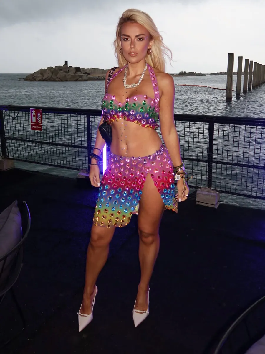 Valentina Iridescent Rhinestone Mini Skirt Set