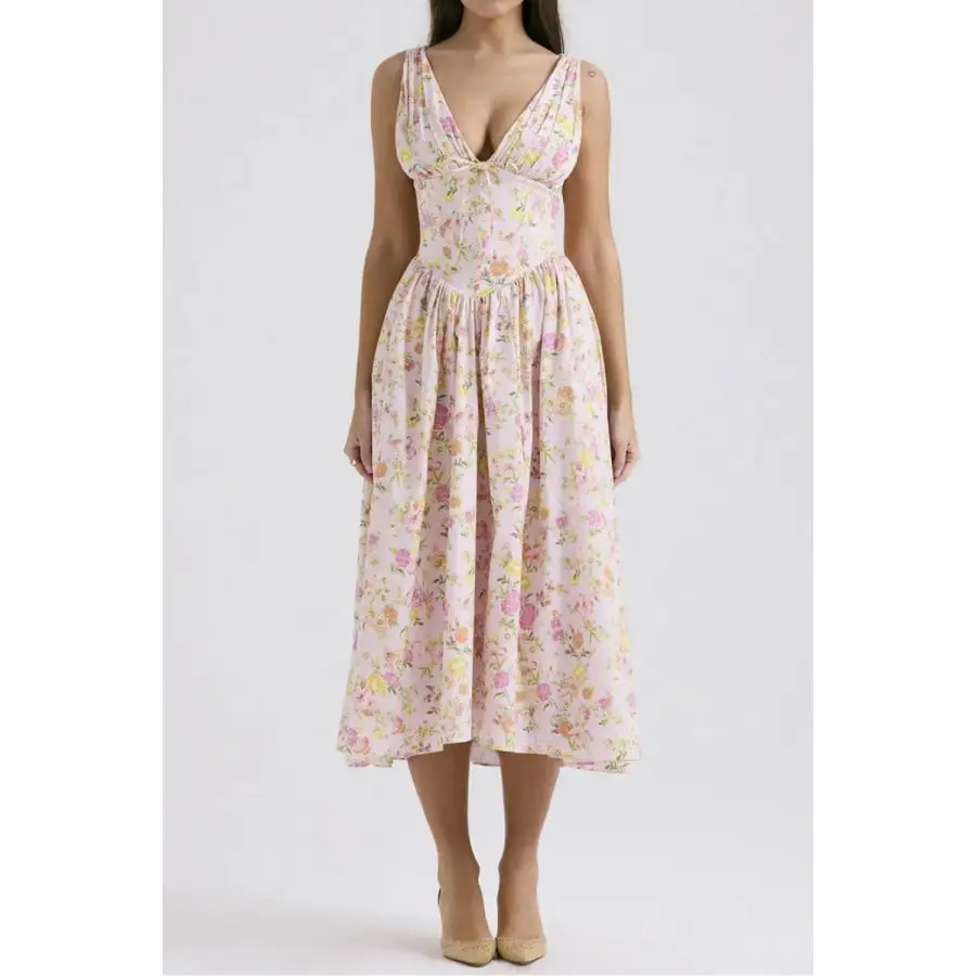 V-Neck Sleeveless Midi Dress with Pockets