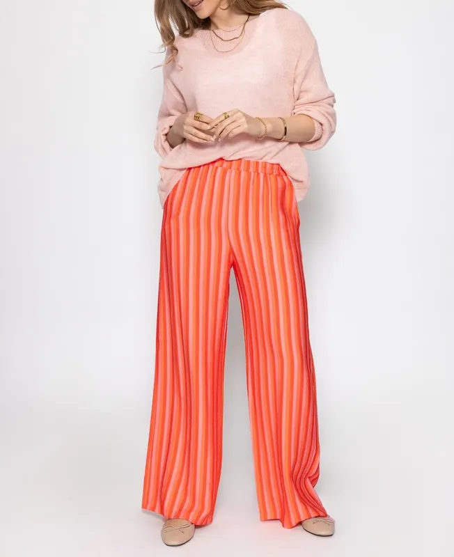 Orange Viscose Striped Pants