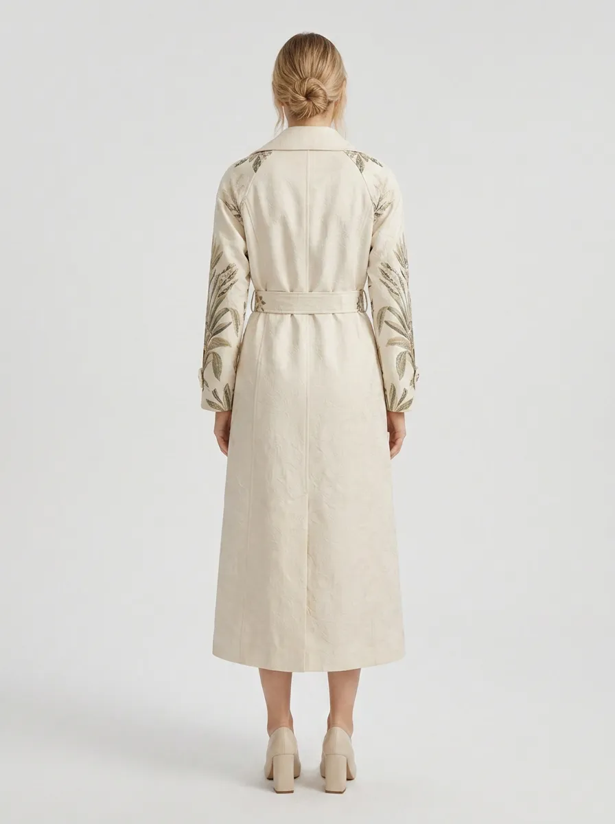 Women's Botanical Floral Pattern Printed Trench Coat